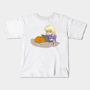 Geek girl working from home Kids T-Shirt